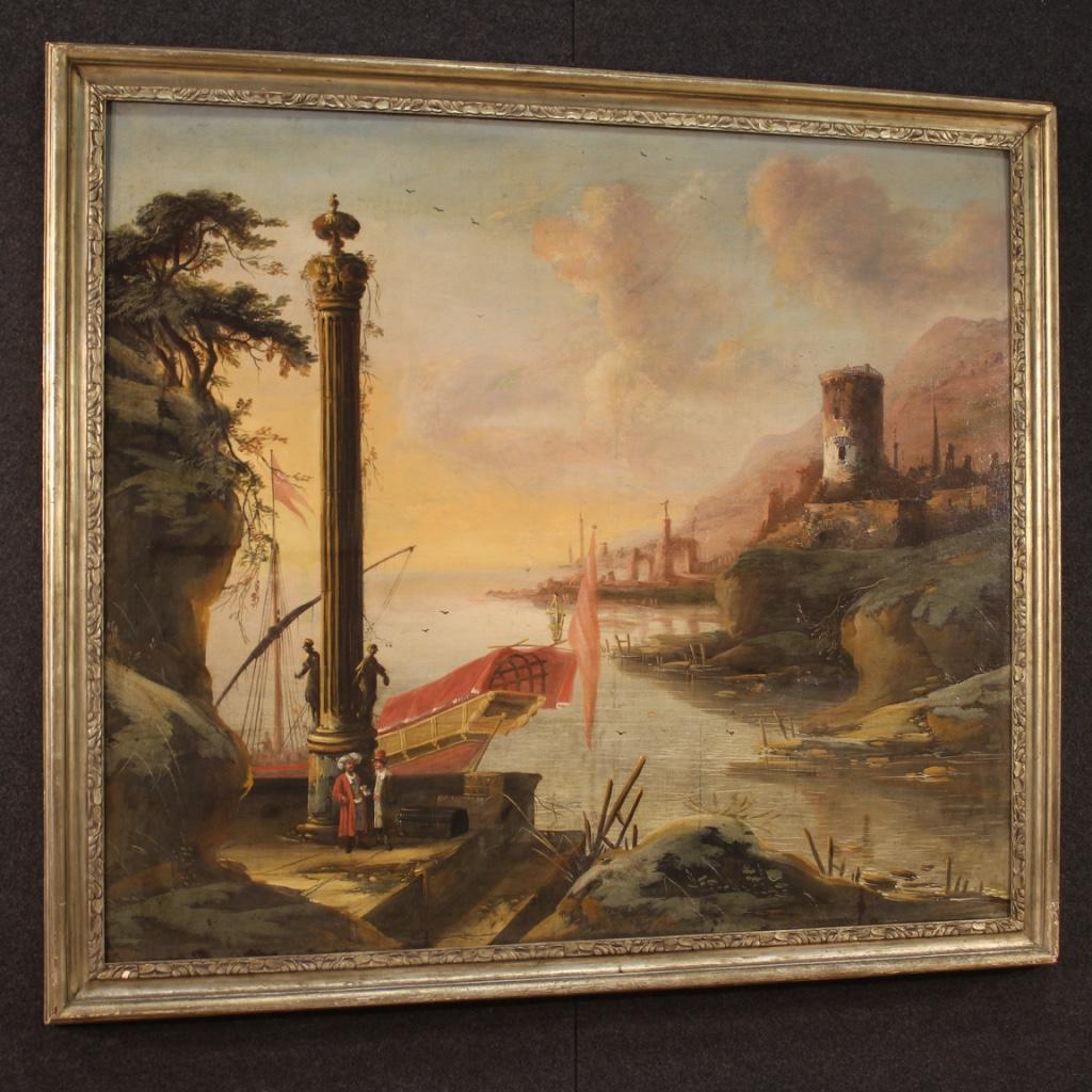 18th Century Oil on Canvas Italian Antique Landscape Painting, 1780 7