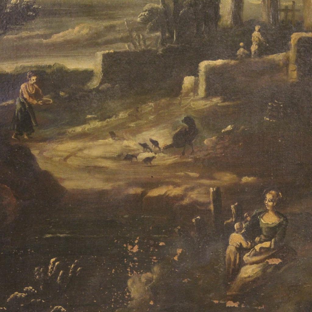 18th Century Oil on Canvas Italian Antique Landscape Painting, 1780 1