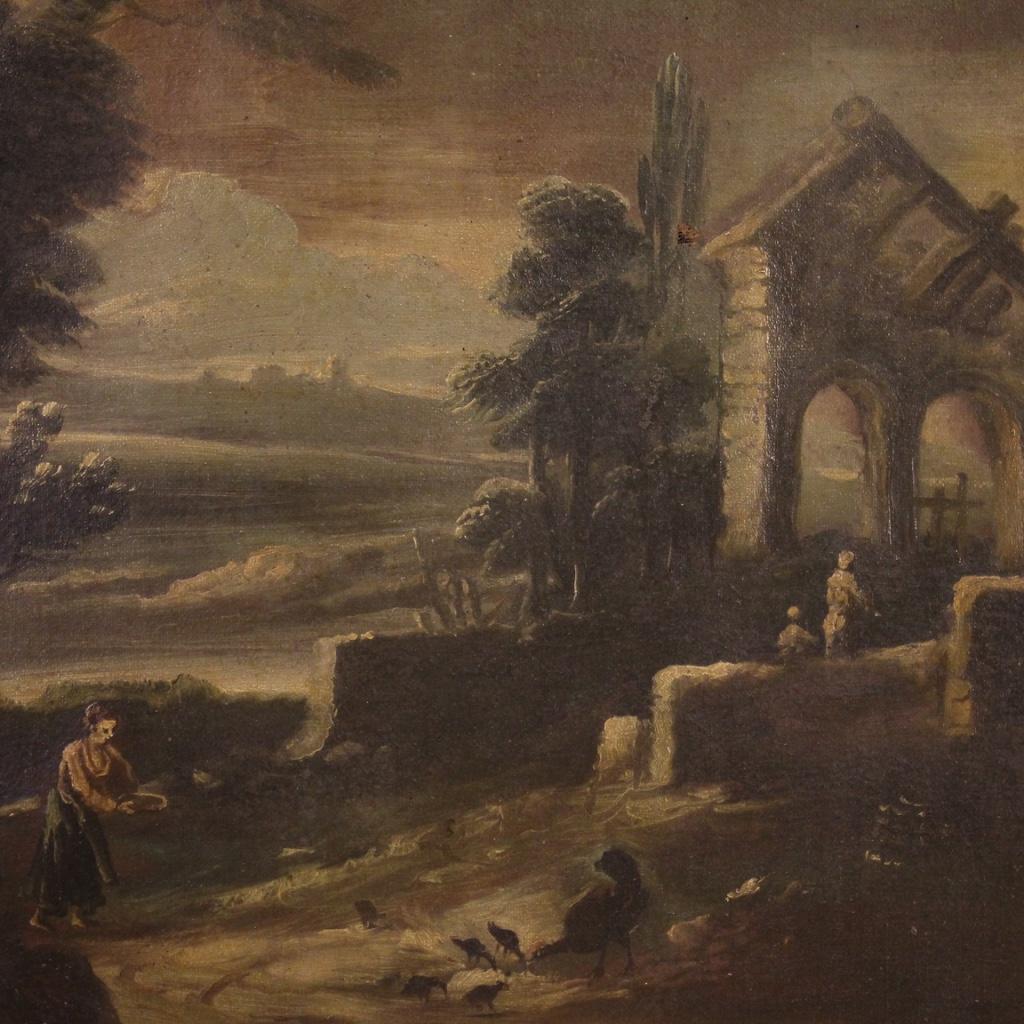 18th Century Oil on Canvas Italian Antique Landscape Painting, 1780 5