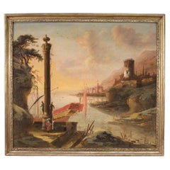 18th Century Oil on Canvas Italian Antique Landscape Painting, 1780