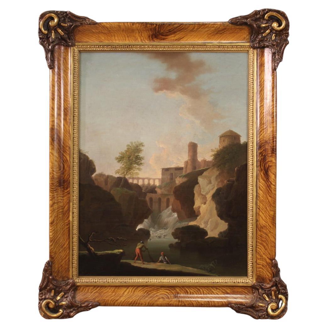 18th Century Oil on Canvas Italian Antique Landscape Painting, 1780