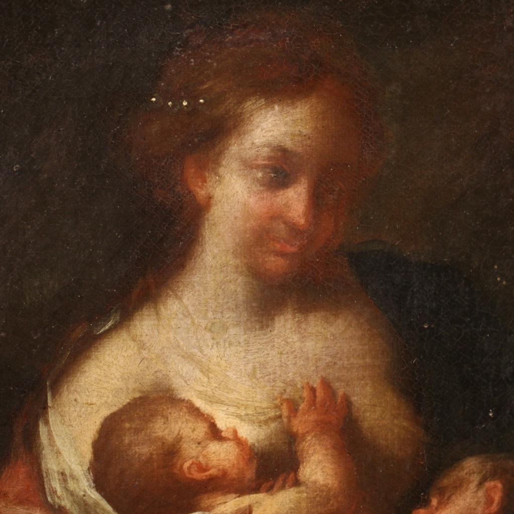 18th Century Oil on Canvas Italian Antique Landscape Painting Maternity Allegory For Sale 6