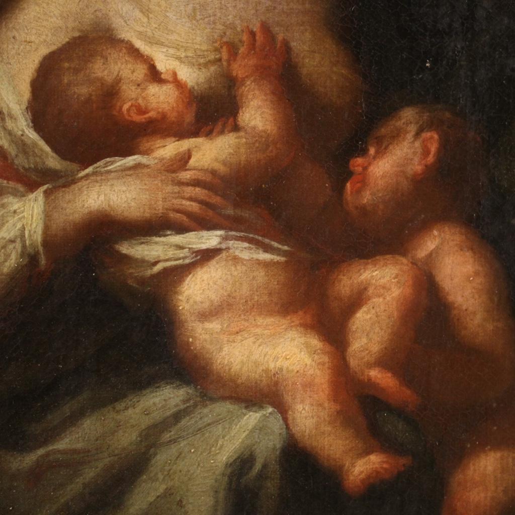 18th Century Oil on Canvas Italian Antique Landscape Painting Maternity Allegory For Sale 5