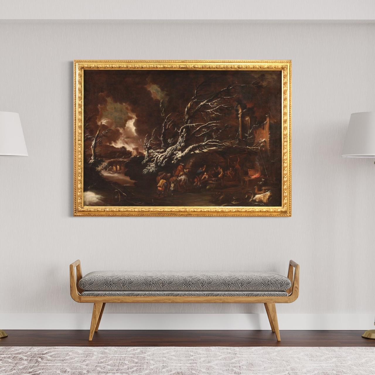 18. Jahrhundert Öl auf Leinwand Italienisch Antike Landschaft Gemälde Genre-Szene, 1720 im Angebot 9