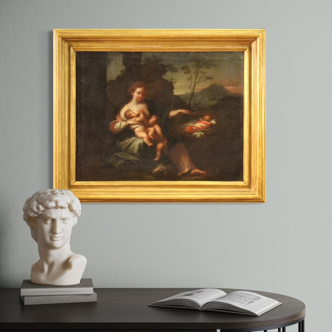 Huile sur toile italienne ancienne de 18ème siècle, Allégorie de la maternité en vente 7