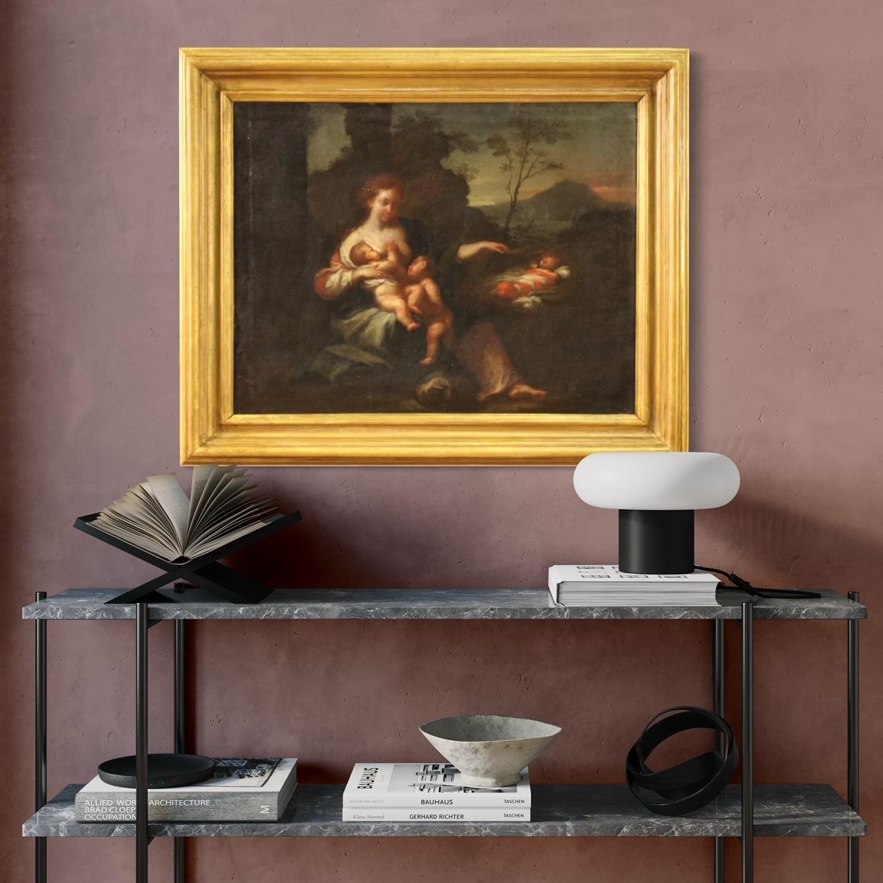 Huile sur toile italienne ancienne de 18ème siècle, Allégorie de la maternité en vente 8
