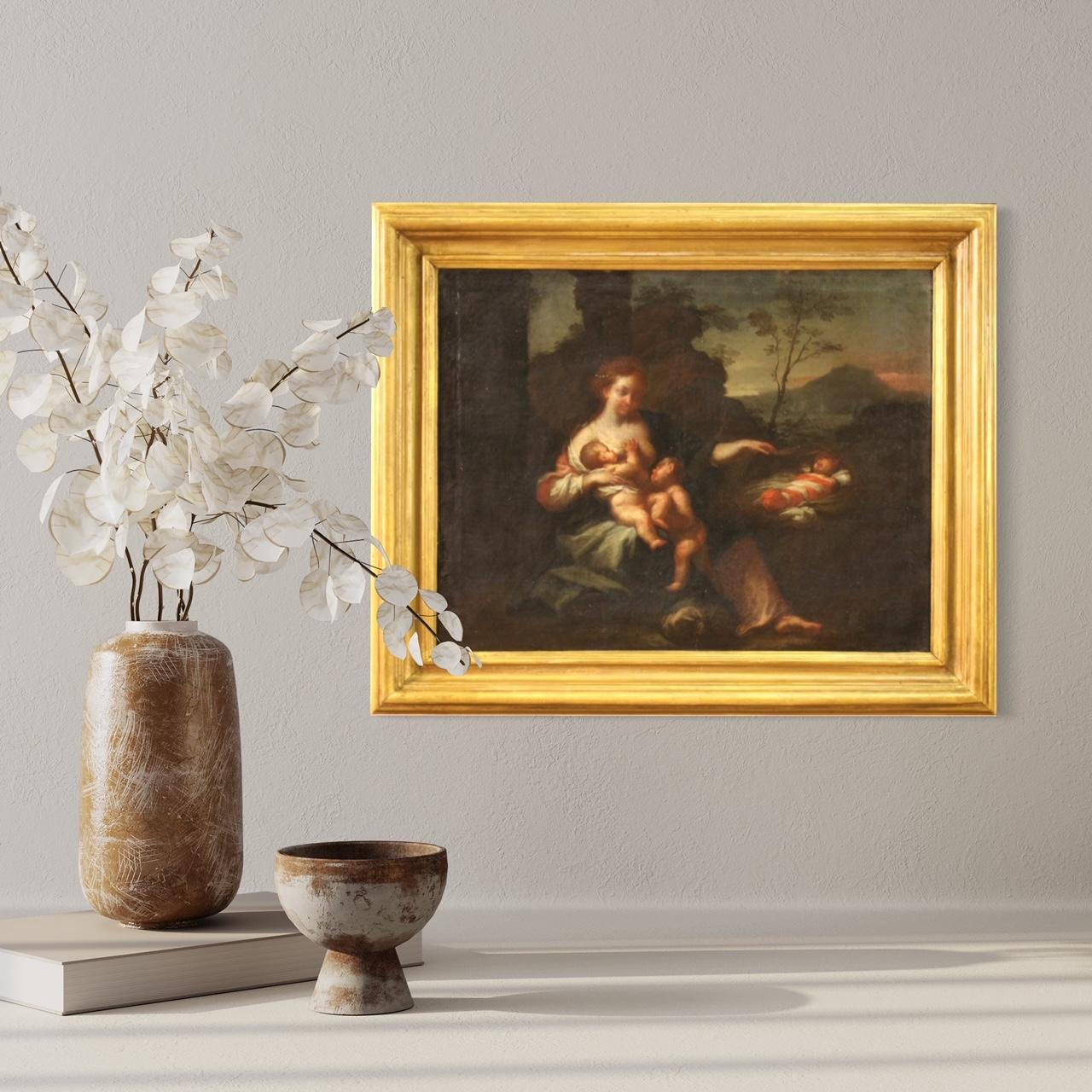 Huile sur toile italienne ancienne de 18ème siècle, Allégorie de la maternité en vente 9