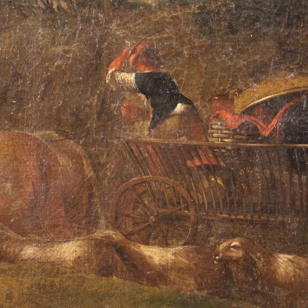 18th Century Oil on Canvas Italian Antique Landscape Painting Pastoral Scene For Sale 5