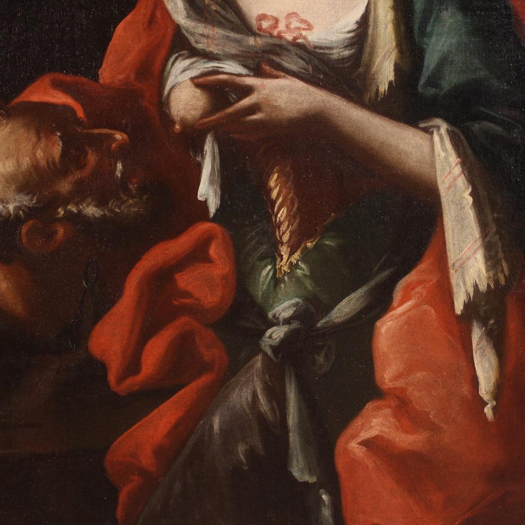18th Century Oil on Canvas Italian Antique Mythological Painting Roman Charity 7