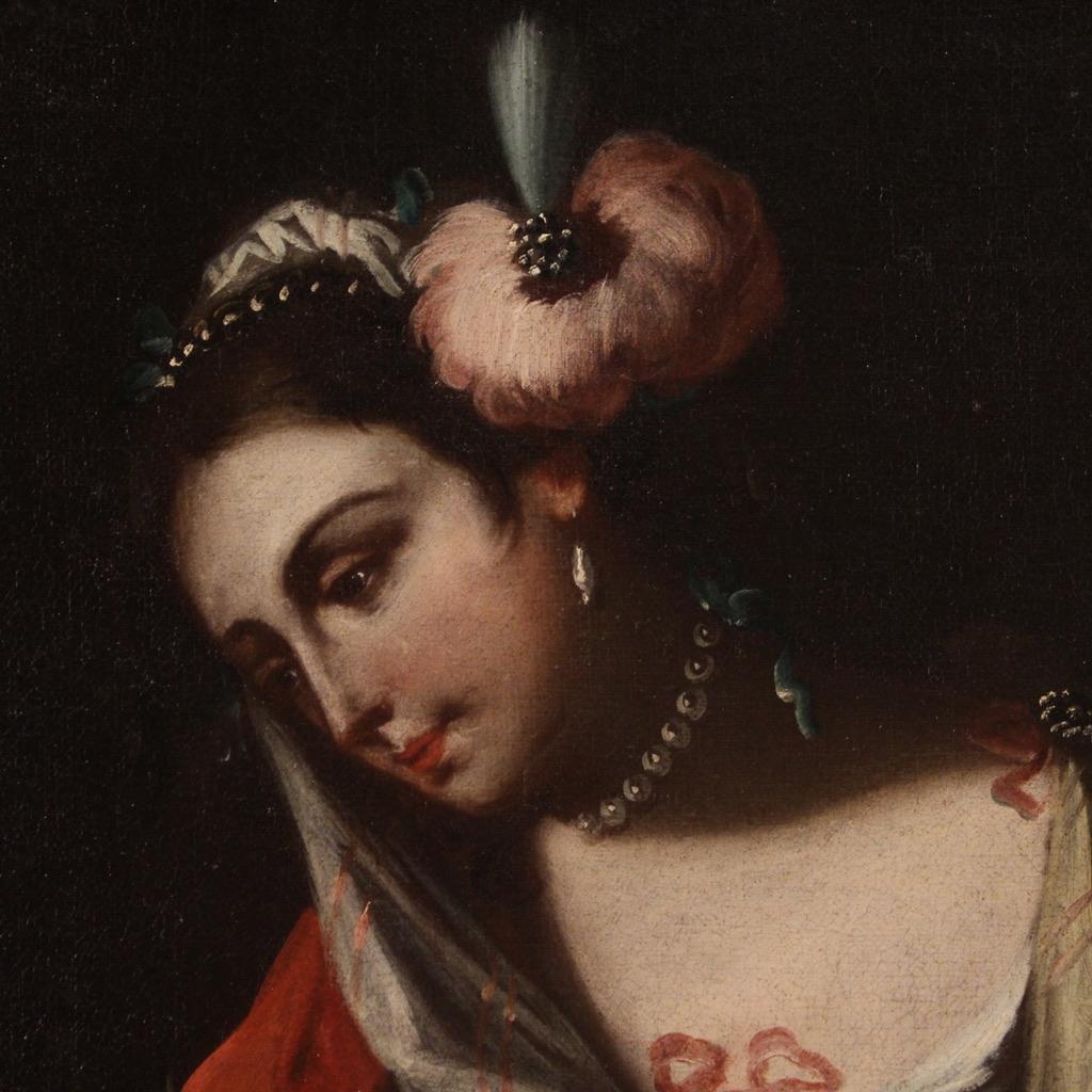 Mid-18th Century 18th Century Oil on Canvas Italian Antique Mythological Painting Roman Charity