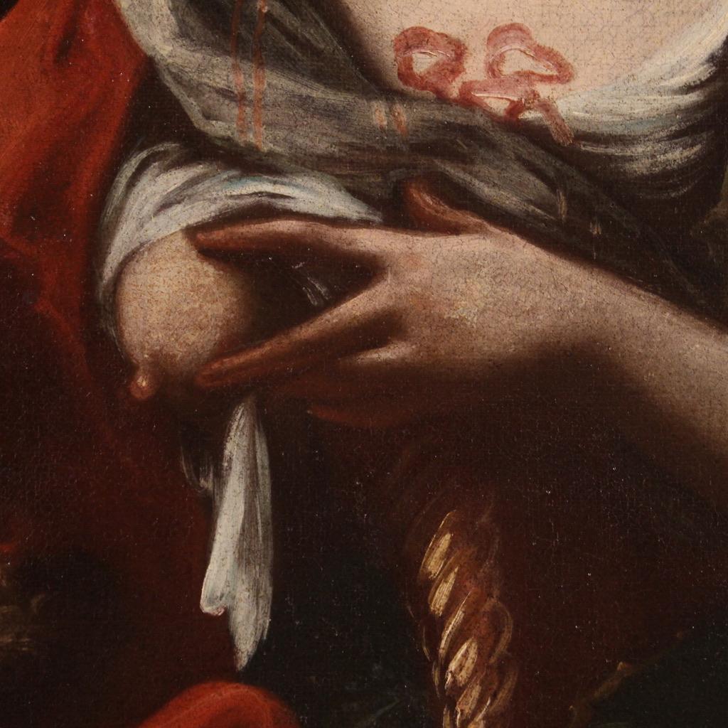 18th Century Oil on Canvas Italian Antique Mythological Painting Roman Charity 1