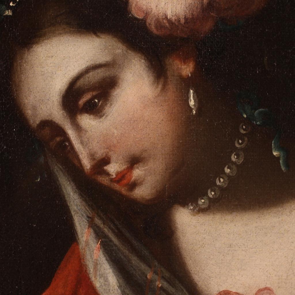 18th Century Oil on Canvas Italian Antique Mythological Painting Roman Charity 4