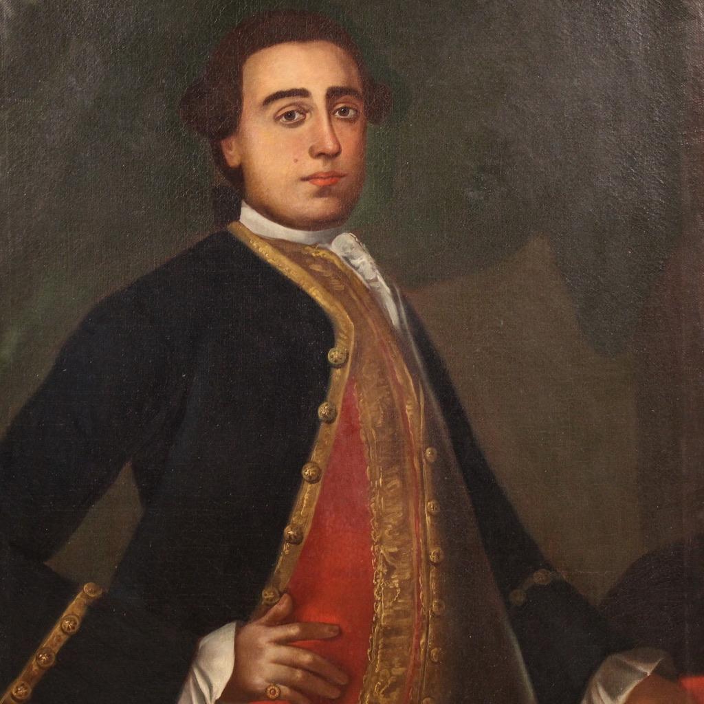 Huilé huile sur toile du 18e siècle, peinture italienne de portrait de noble, 1760 en vente