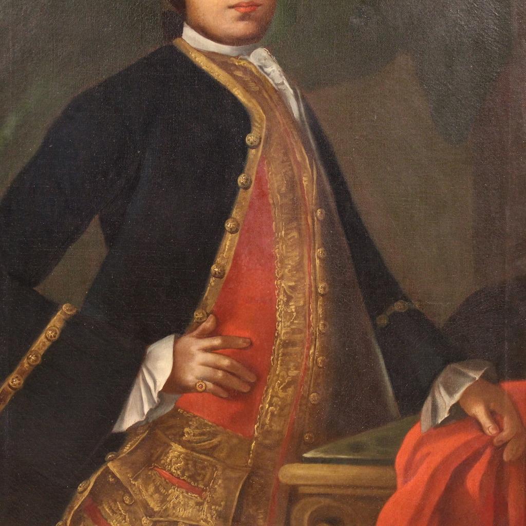 huile sur toile du 18e siècle, peinture italienne de portrait de noble, 1760 Bon état - En vente à Vicoforte, Piedmont
