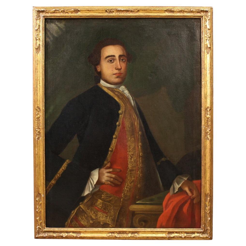 18th Century Oil on Canvas Italian Antique Nobleman Portrait Painting, 1760