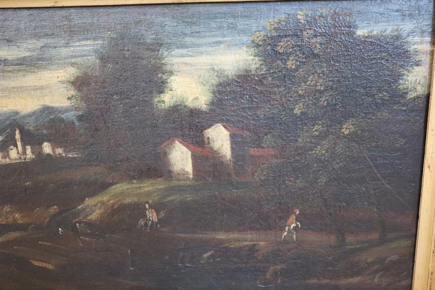 Oiled 18th Century Oil on Canvas Italian Antique Oil Paintings Landscapes, Set of 2
