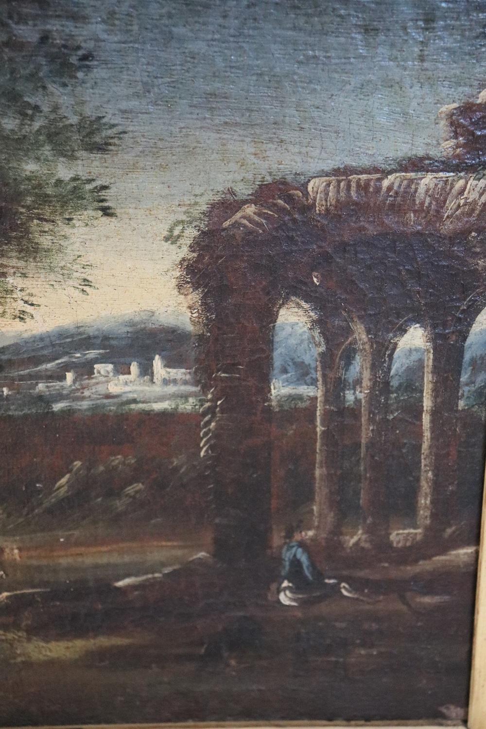 18th Century Oil on Canvas Italian Antique Oil Paintings Landscapes, Set of 2 2