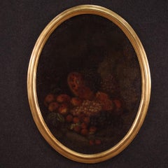 18th Century Oil on Canvas Italian Antique Oval Still Life Painting, 1750