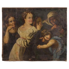 18th Century Oil on Canvas Italian Antique Painting Allegory of the Time, 1750