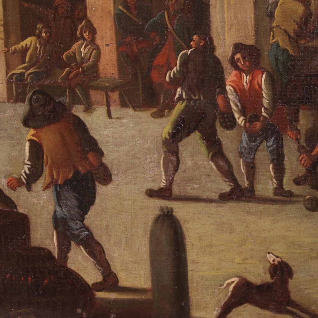 18th Century Oil on Canvas Italian Antique Painting Genre Scene, 1750 For Sale 6