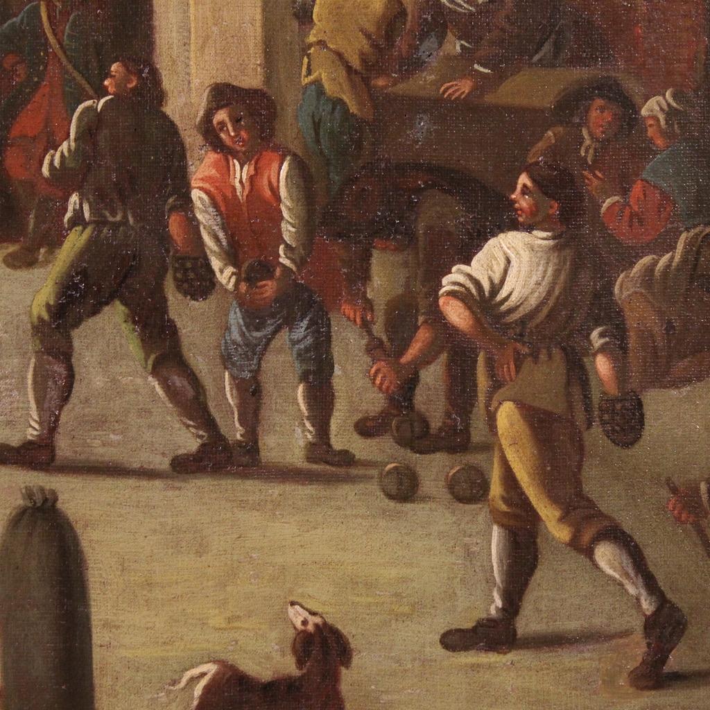 18th Century Oil on Canvas Italian Antique Painting Genre Scene, 1750 For Sale 7