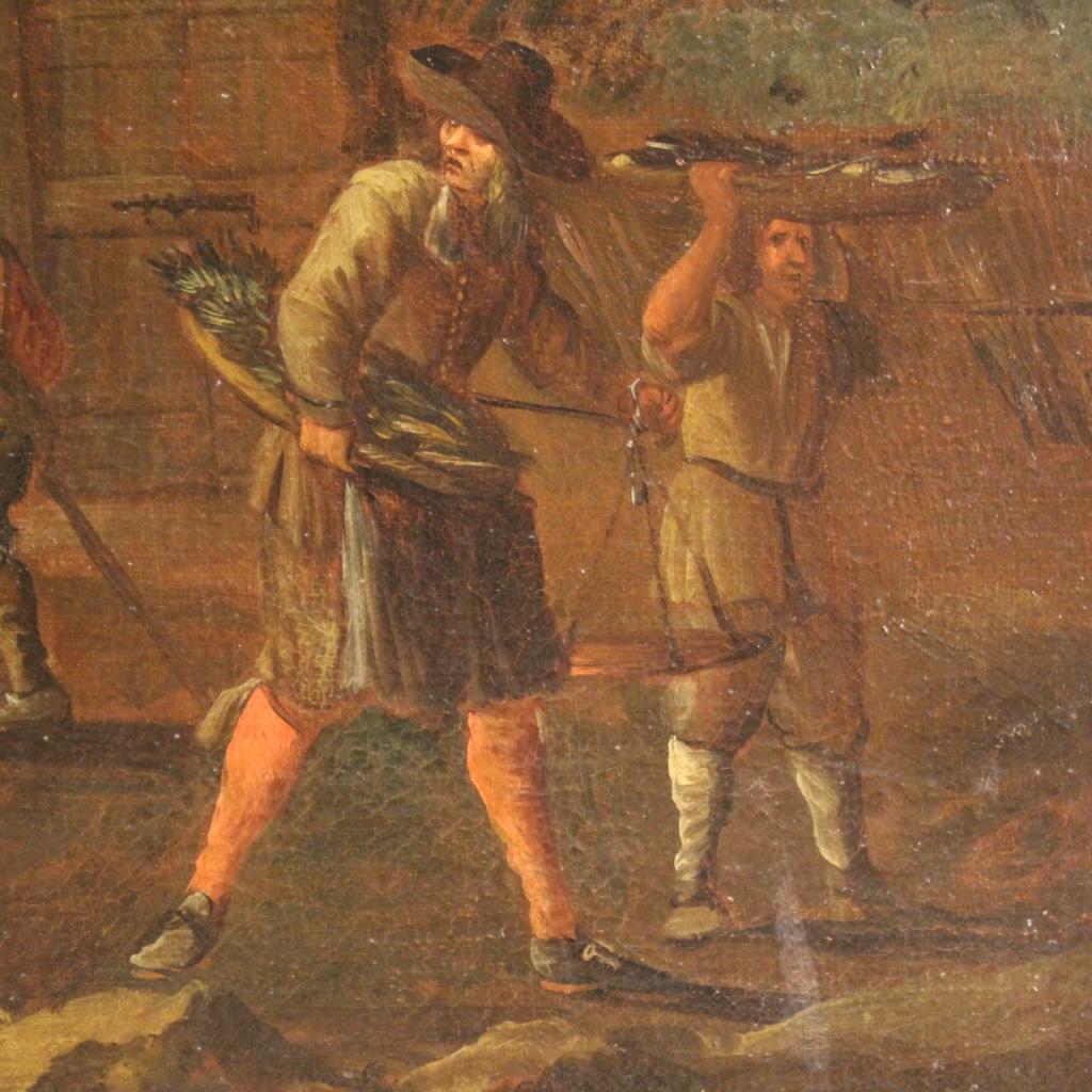 18th Century Oil on Canvas Italian Antique Painting Genre Scene, 1750 In Good Condition In Vicoforte, Piedmont