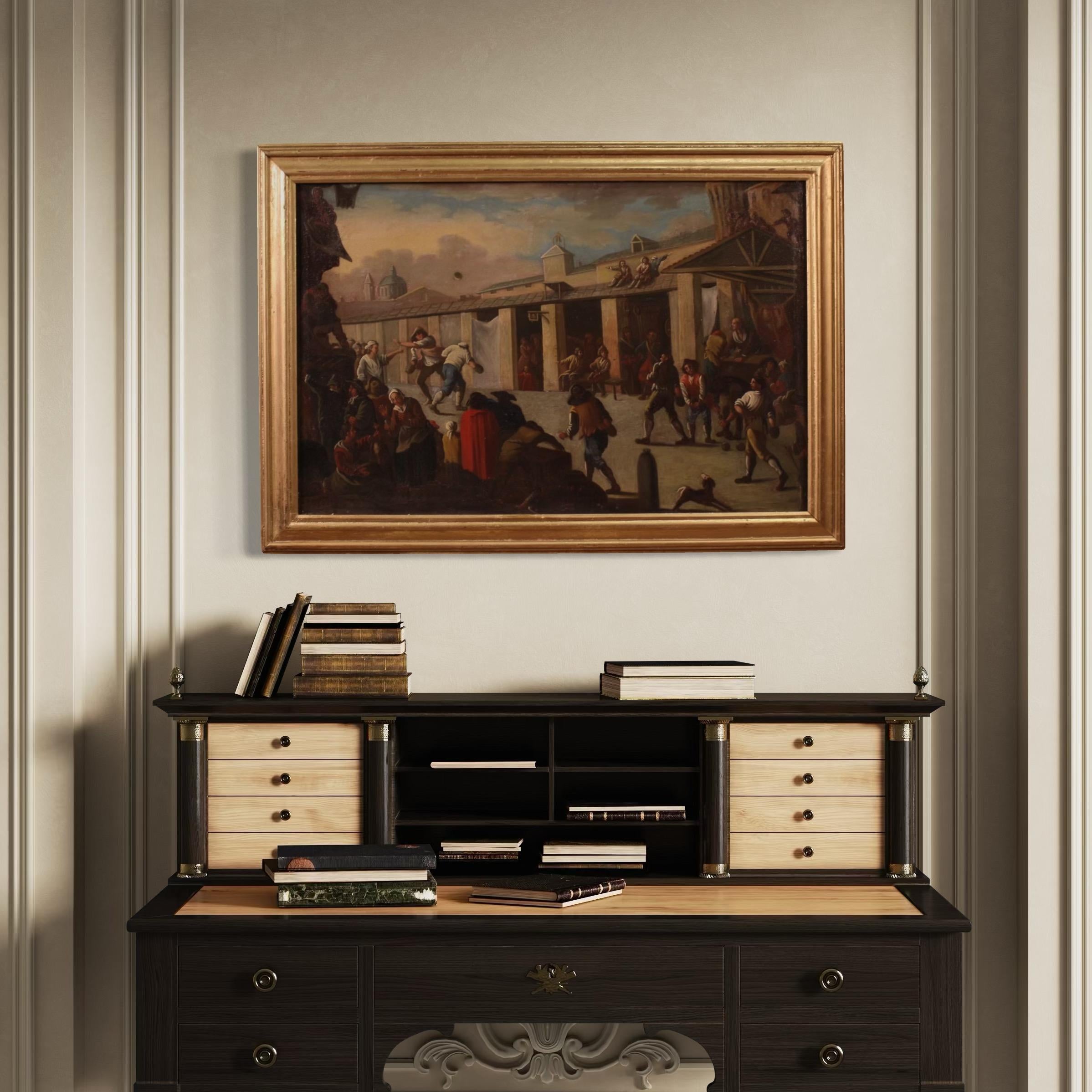 18th Century Oil on Canvas Italian Antique Painting Genre Scene, 1750 In Good Condition For Sale In Vicoforte, Piedmont