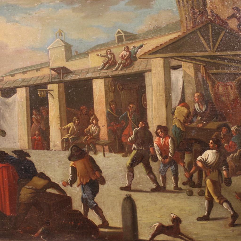 Mid-18th Century 18th Century Oil on Canvas Italian Antique Painting Genre Scene, 1750 For Sale