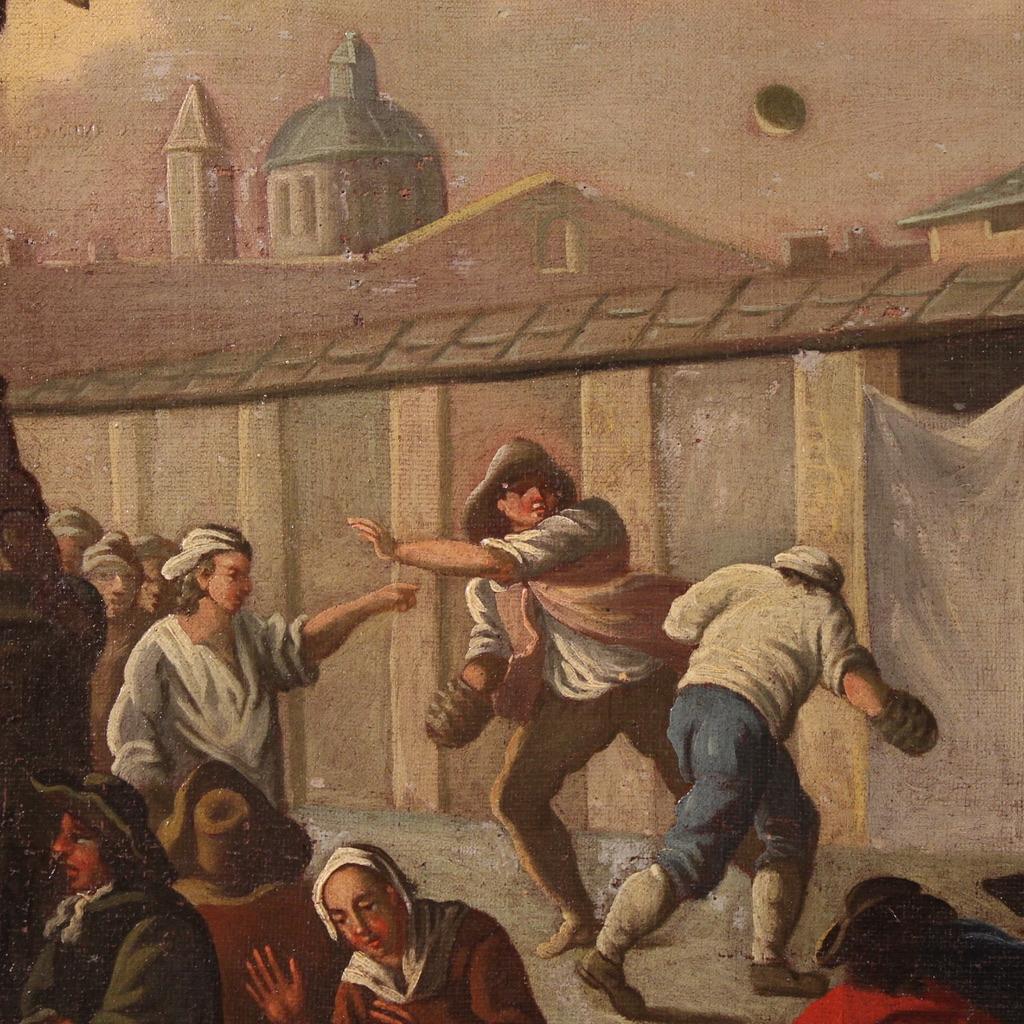 18th Century Oil on Canvas Italian Antique Painting Genre Scene, 1750 For Sale 1