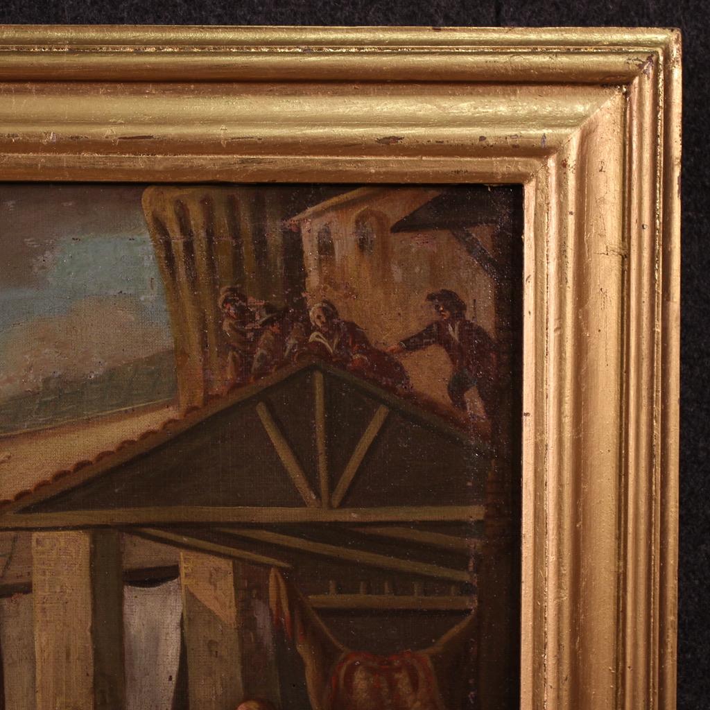 18th Century Oil on Canvas Italian Antique Painting Genre Scene, 1750 For Sale 3