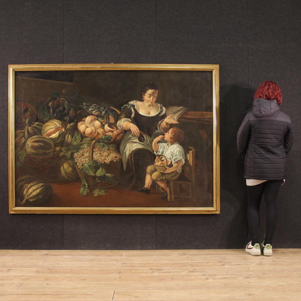 Italienisches antikes Gemälde des 18. Jahrhunderts, Öl auf Leinwand, Genre-Szene mit Stillleben im Zustand „Gut“ in Vicoforte, Piedmont