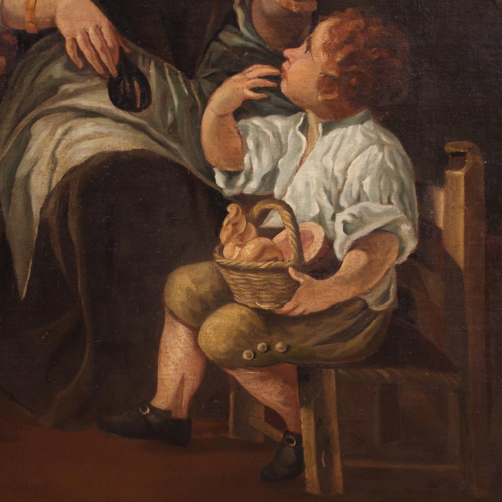 Italienisches antikes Gemälde des 18. Jahrhunderts, Öl auf Leinwand, Genre-Szene mit Stillleben 2