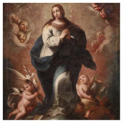 18th Century Oil on Canvas Italian Antique Painting Immaculate Conception, 1740