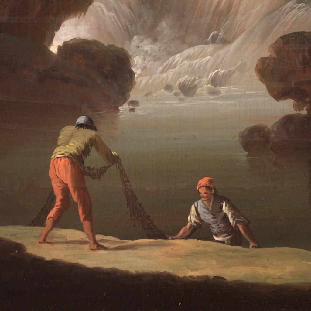 Late 18th Century 18th Century Oil on Canvas Italian Antique Painting Landscape, 1780