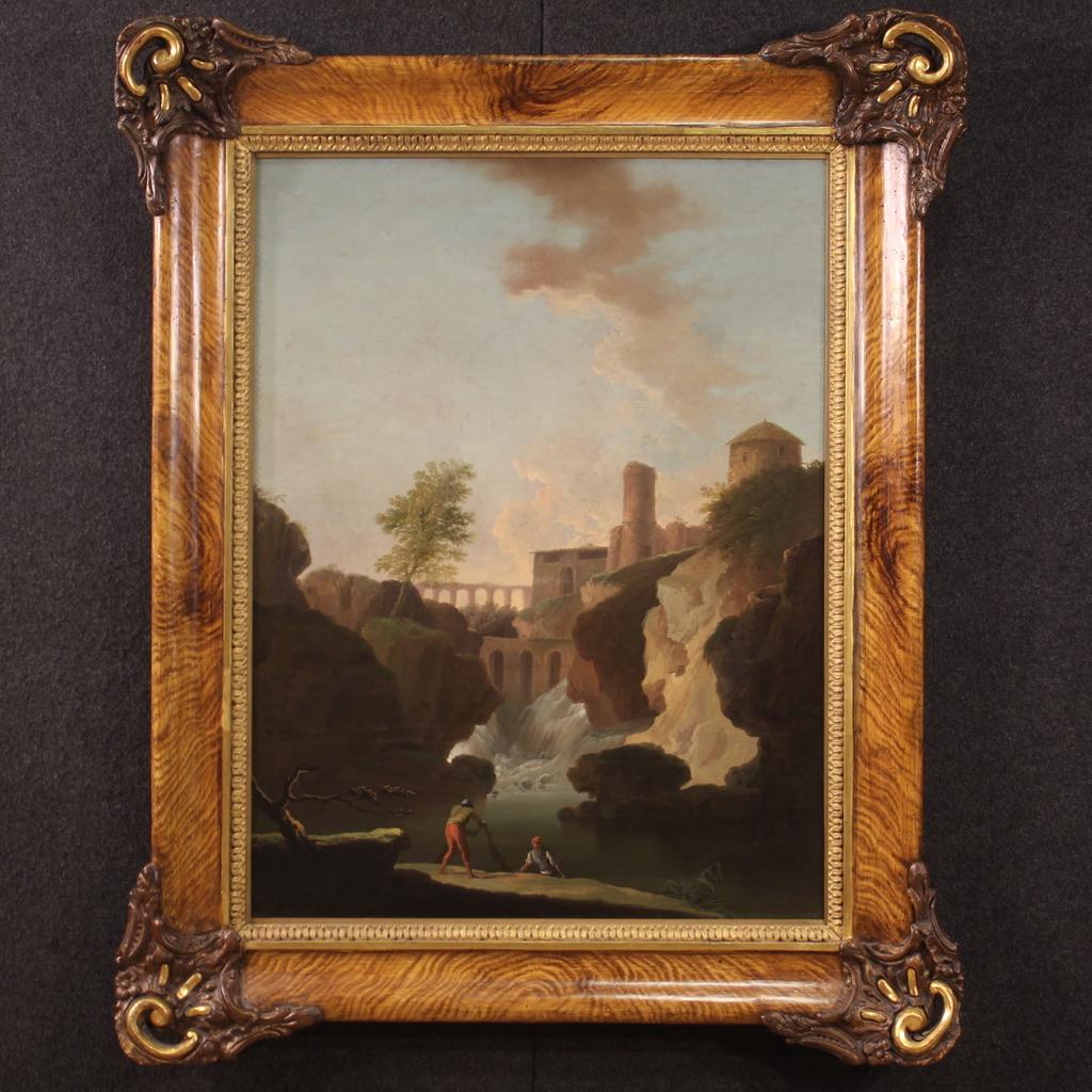 18th Century Oil on Canvas Italian Antique Painting Landscape, 1780 For Sale 3