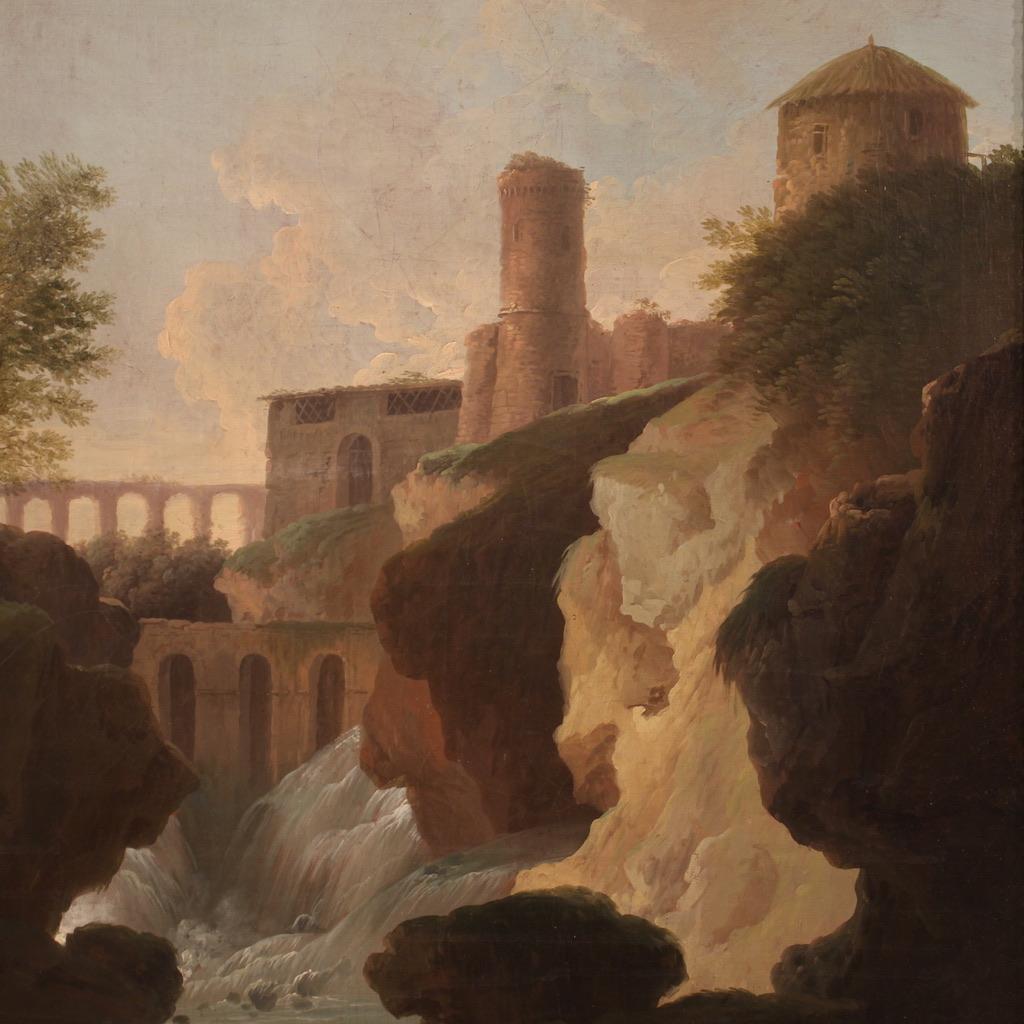 18th Century Oil on Canvas Italian Antique Painting Landscape, 1780 For Sale 4