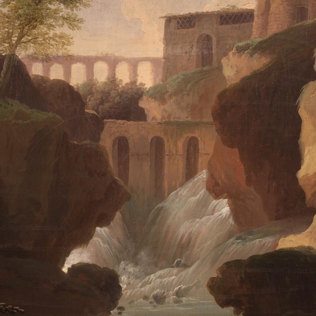 18th Century Oil on Canvas Italian Antique Painting Landscape, 1780 5