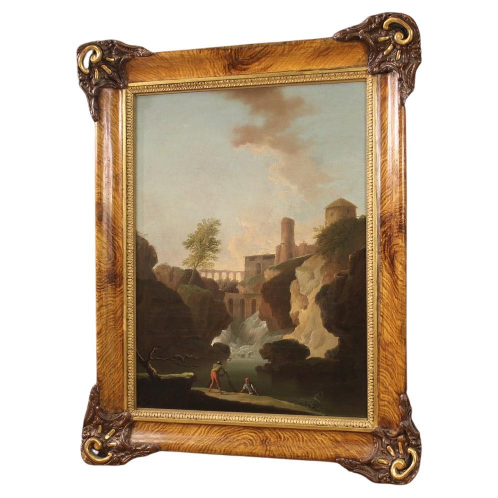 18th Century Oil on Canvas Italian Antique Painting Landscape, 1780 For Sale