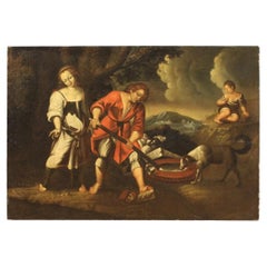 huile sur toile du 18e siècle Peinture ancienne italienne Paysage avec figures, 1750
