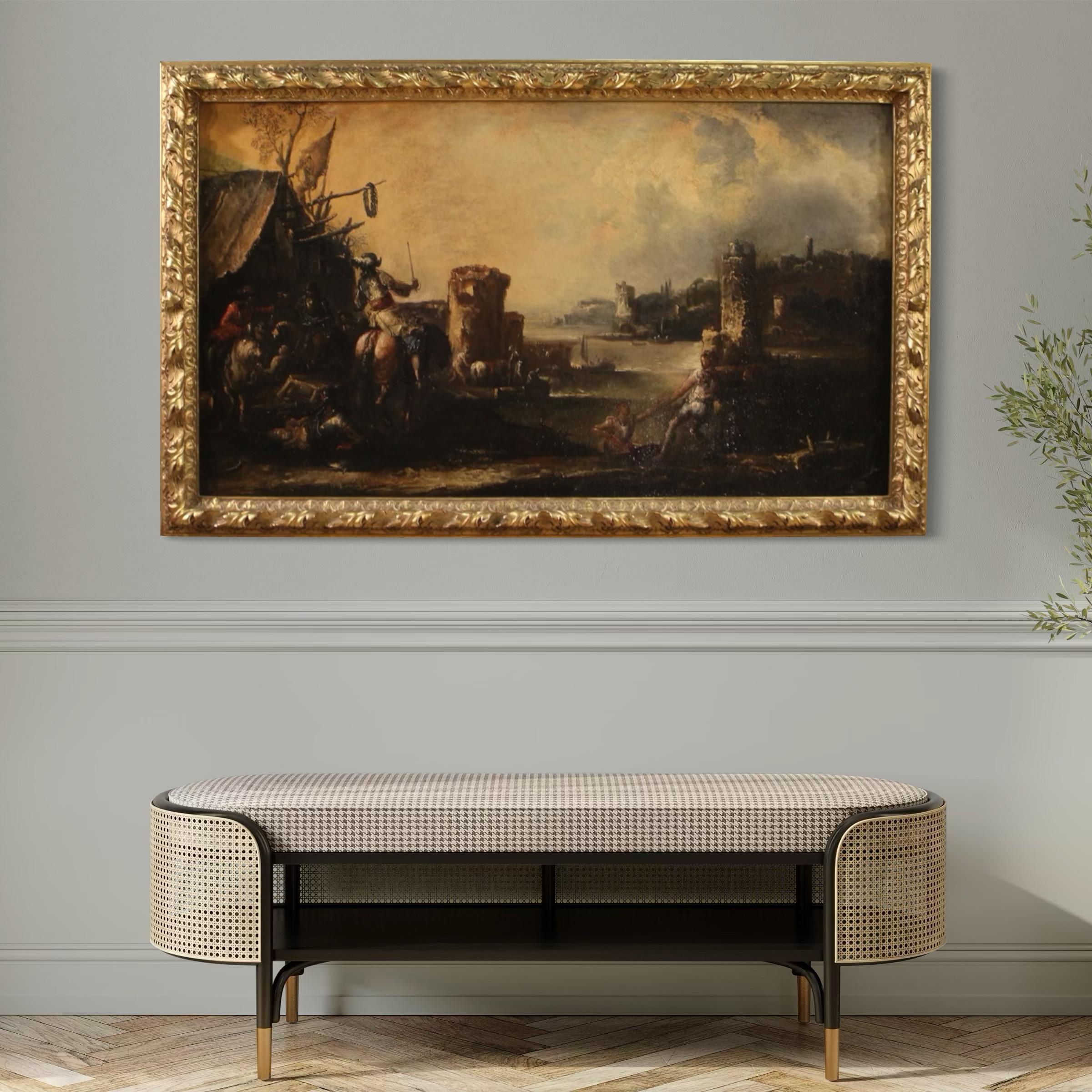 Huile sur toile du XVIIIe siècle Peinture ancienne italienne Paysage avec chevaliers, 1720 en vente 6