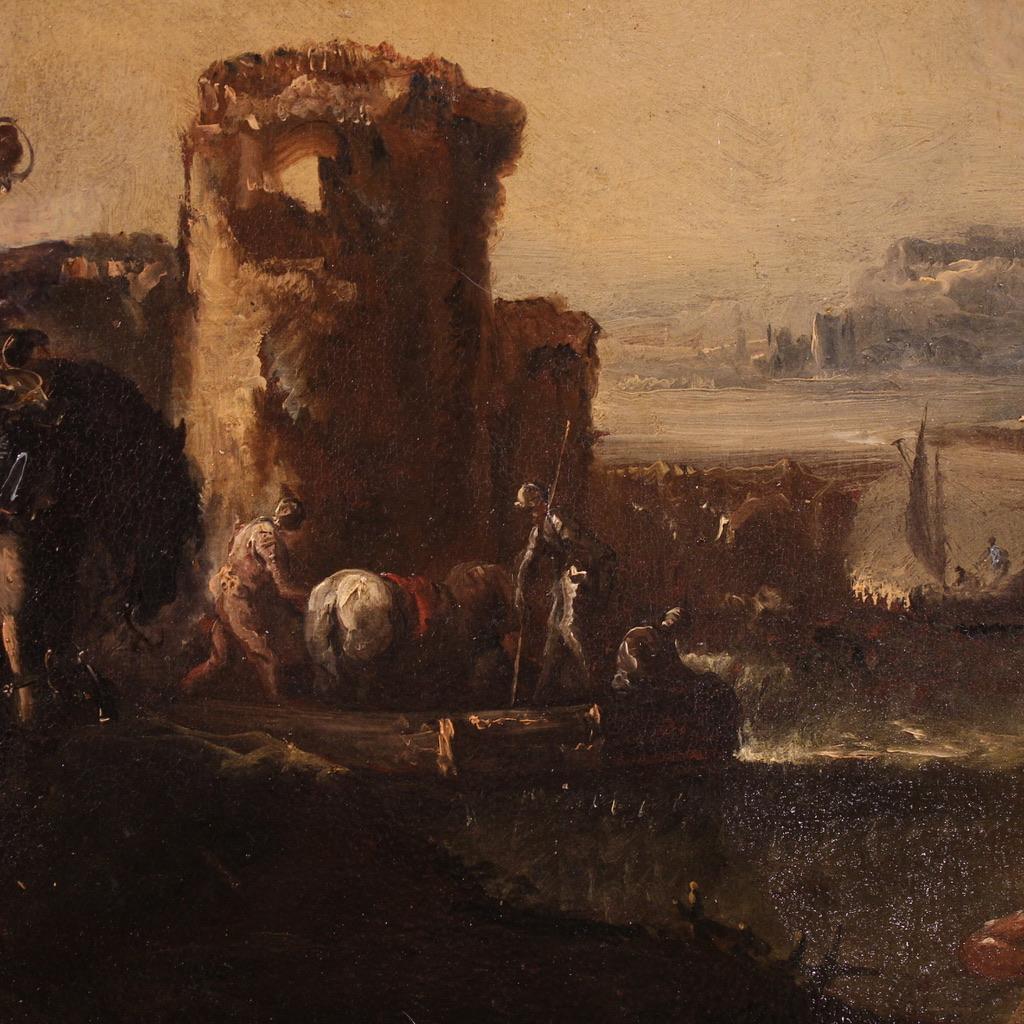 Huile sur toile du XVIIIe siècle Peinture ancienne italienne Paysage avec chevaliers, 1720 en vente 7