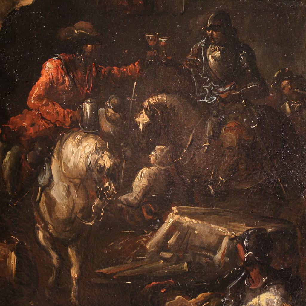 Toile Huile sur toile du XVIIIe siècle Peinture ancienne italienne Paysage avec chevaliers, 1720 en vente