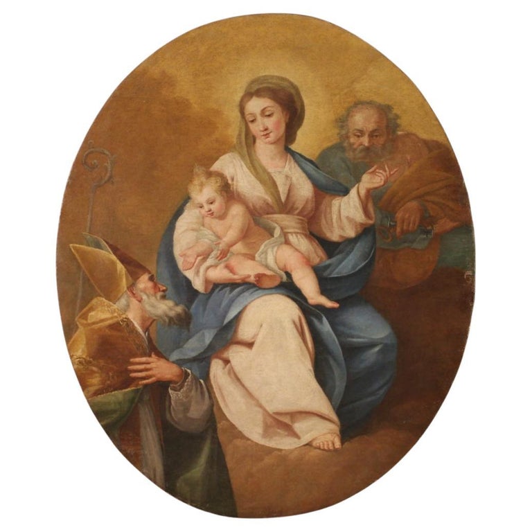 18th Century Oil on Canvas Italian Antique Painting Madonna with Child ...