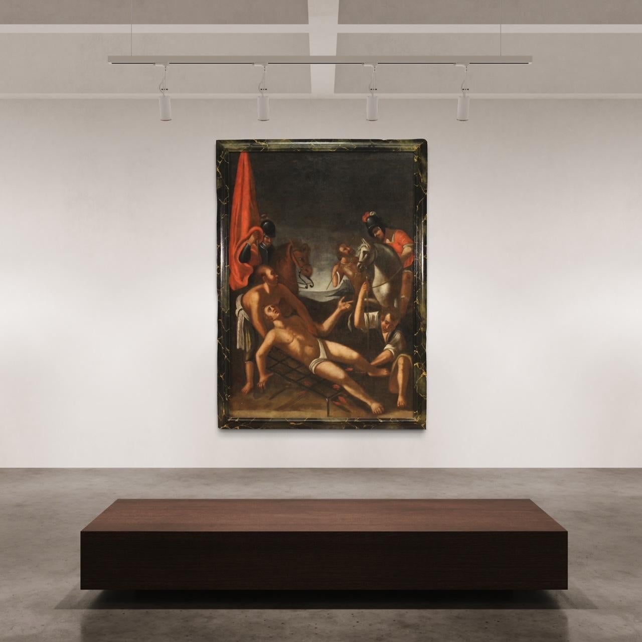 18. Jahrhundert Öl auf Leinwand Italienisch Antike Malerei Martyrium des Heiligen Laurentius  im Zustand „Gut“ im Angebot in Vicoforte, Piedmont