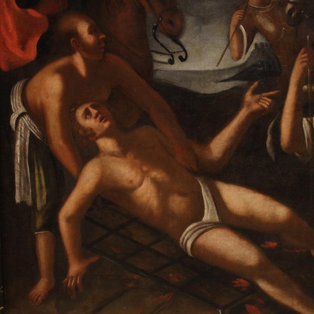 18. Jahrhundert Öl auf Leinwand Italienisch Antike Malerei Martyrium des Heiligen Laurentius  (Mid-18th Century) im Angebot
