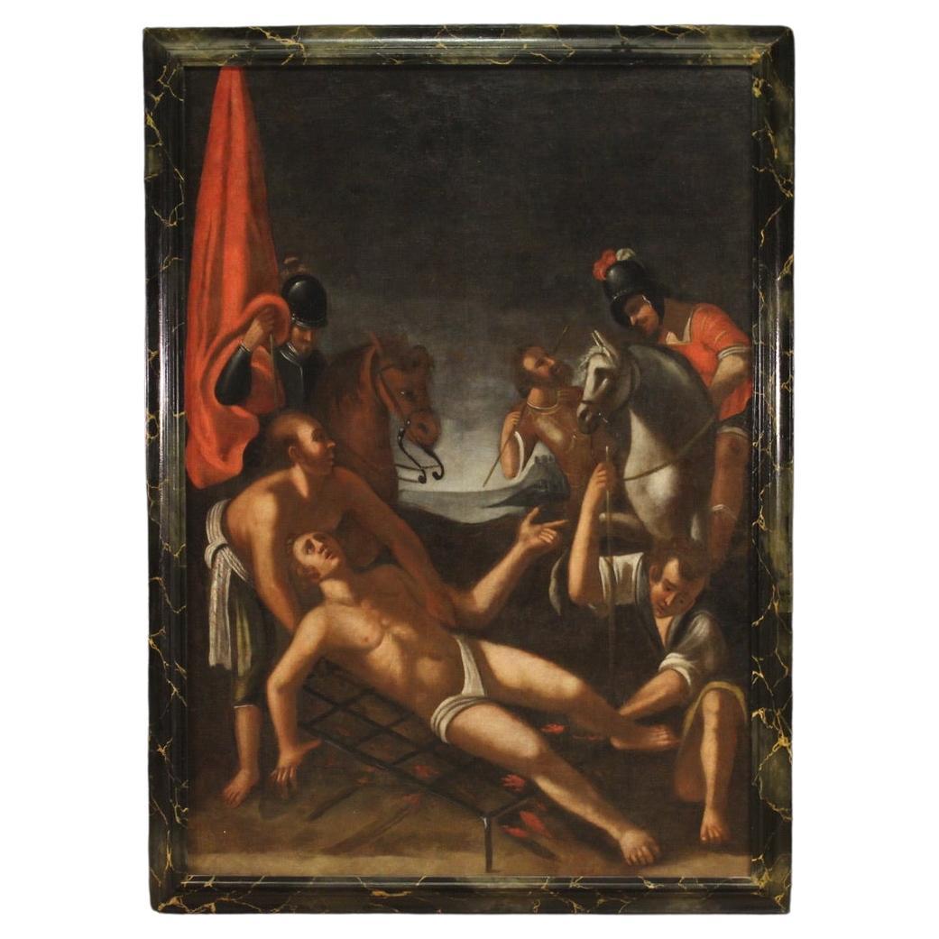 18th Century Oil on Canvas Italian Antique Painting Martyrdom of Saint Lawrence  For Sale