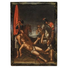Huile sur toile italienne ancienne du 18ème siècle représentant le martyre de Saint Lawrence 