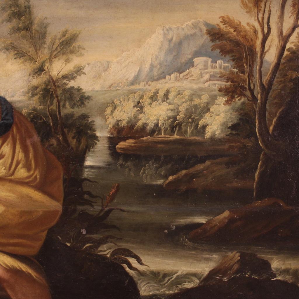 18th Century Oil on Canvas Italian Antique Painting Moses Saved From the Waters For Sale 6