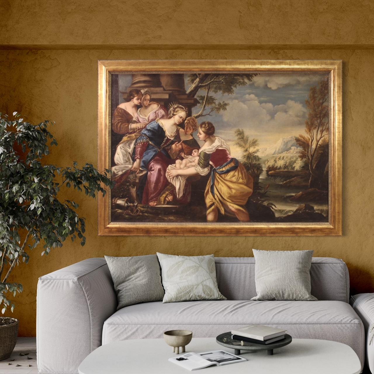 18. Jahrhundert Öl auf Leinwand Italienisch Antike Malerei Moses von den Wassern gerettet im Zustand „Gut“ im Angebot in Vicoforte, Piedmont