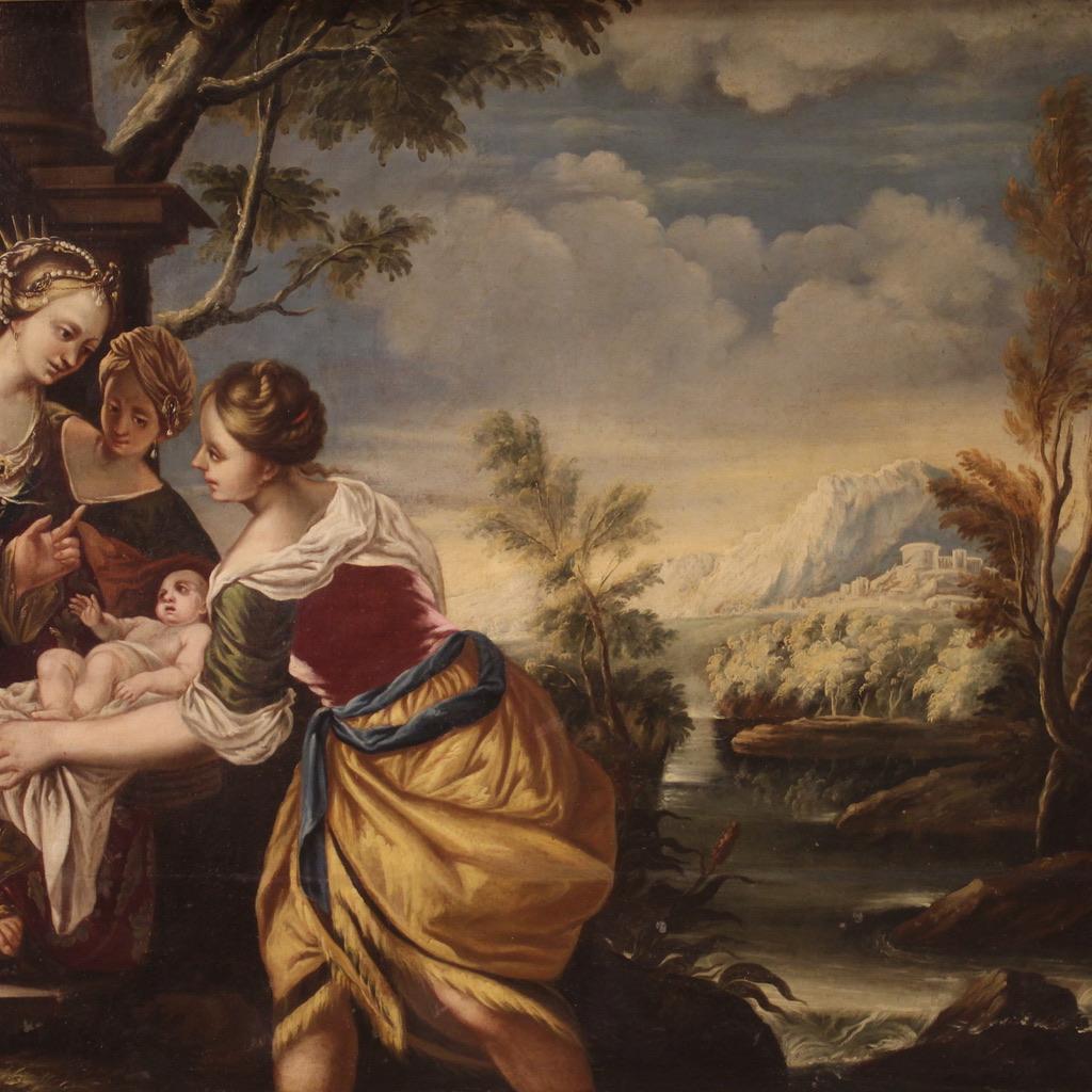 18th Century Oil on Canvas Italian Antique Painting Moses Saved From the Waters For Sale 1